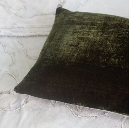 Petite Silk Velvet Pillow Cushion - Olive Noir green