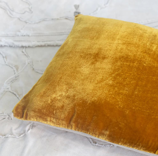 Petite Silk Velvet Pillow Cushion - Tobac gold