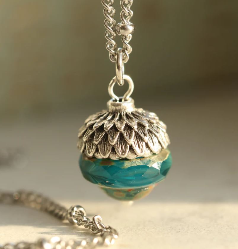 Antique Style Acorn - Teal & Silver