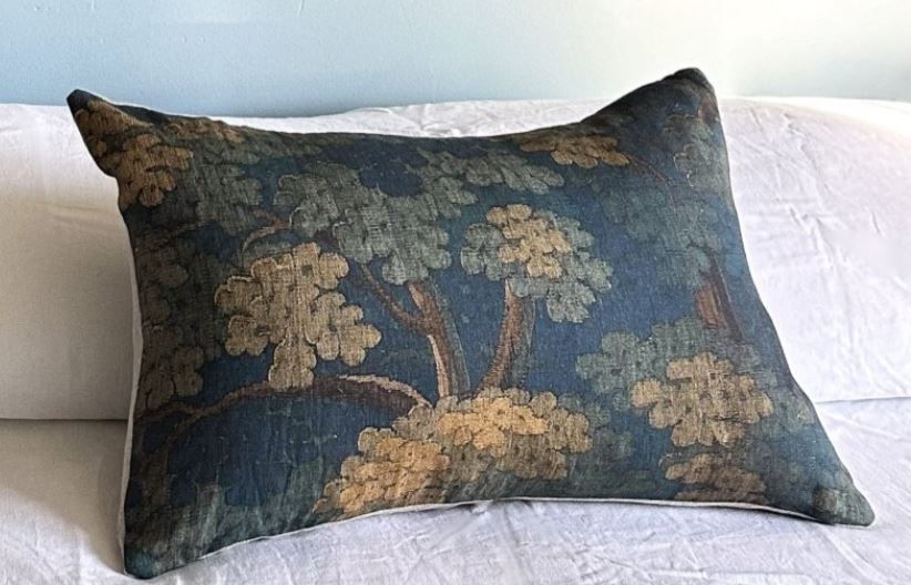 Blue Green Tapestry Linen Cushion - 60cmx40cm
