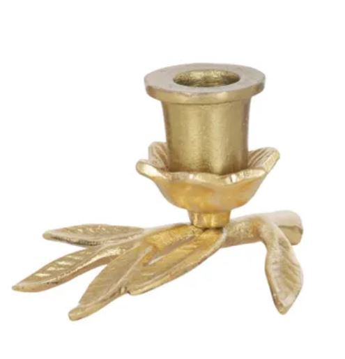 Gold Metal Leaf Candle Holder 1