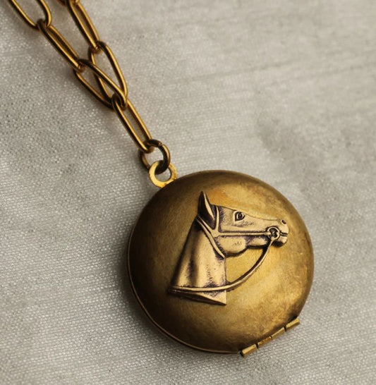 Antique Style Horse Head Locket, Brass