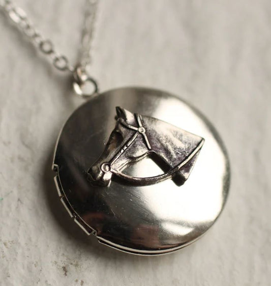 Antique Style Horse Head Locket, Silver