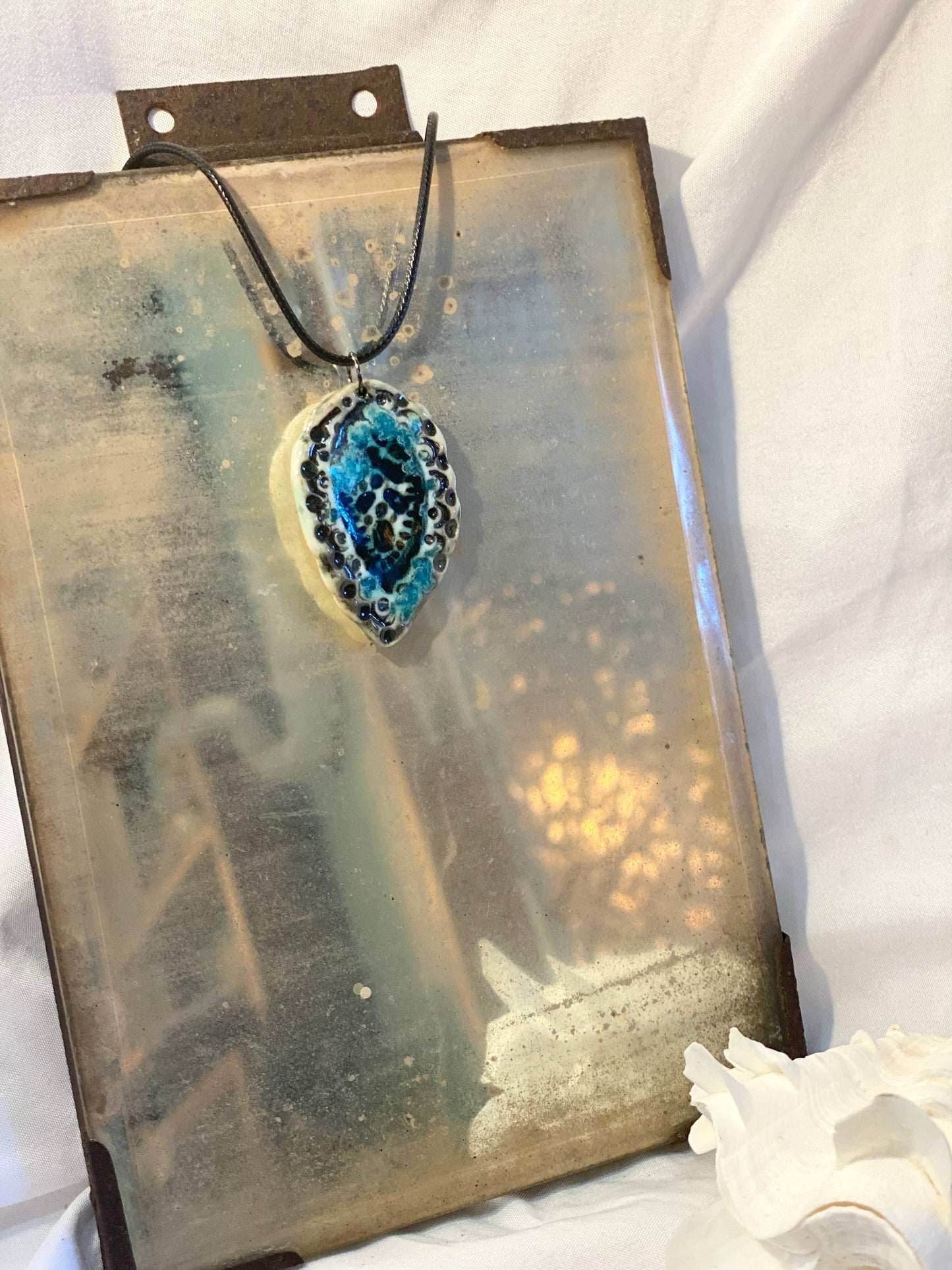 Green Leaf Porcelain Necklace by Linda Titow