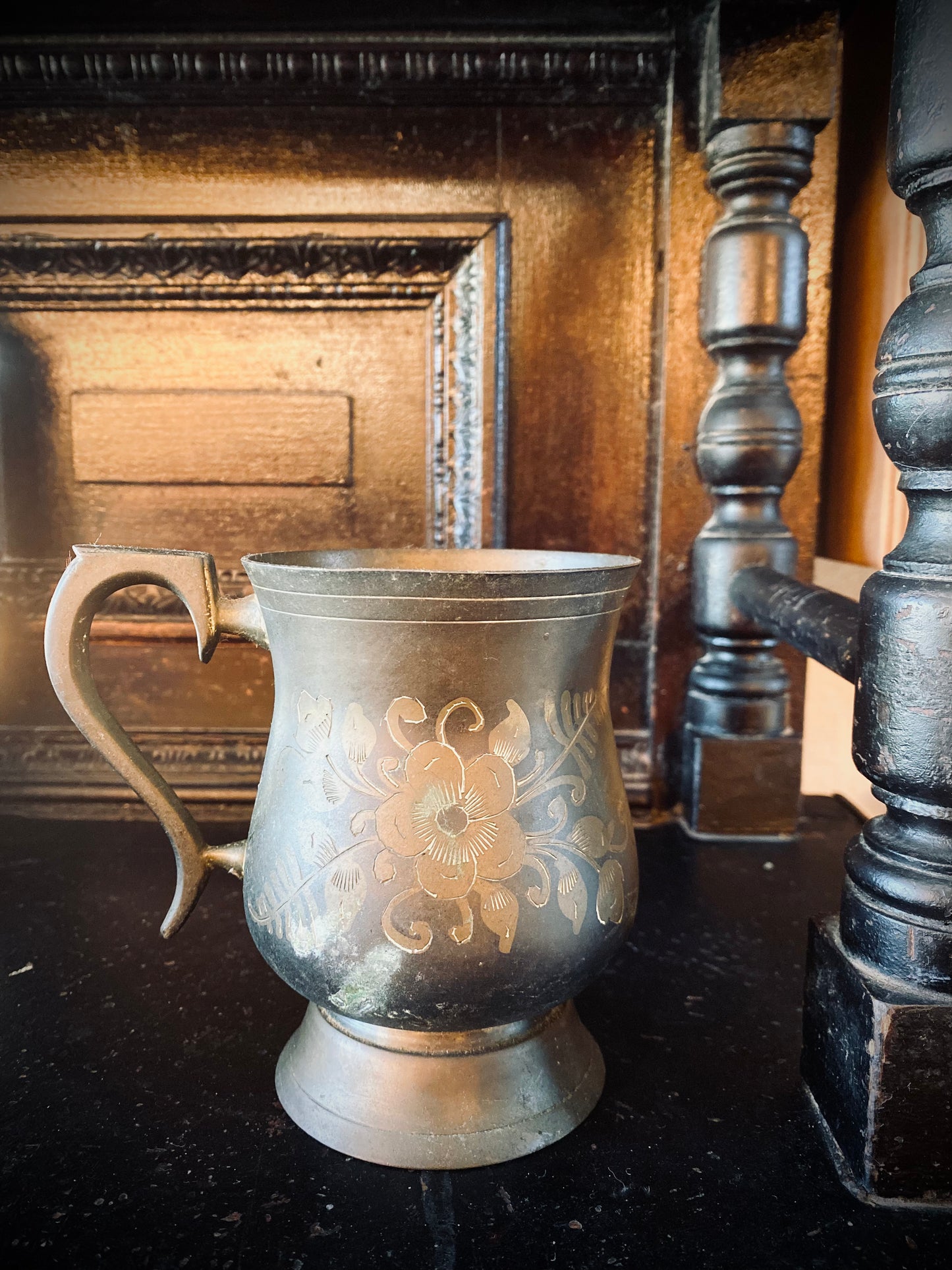 Old Patina Mug with Flowers