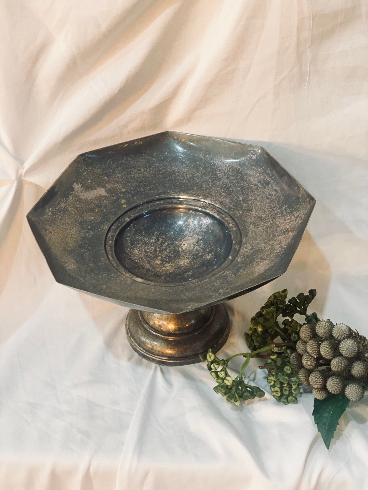 Aged Silver Pedestal Bowl 1