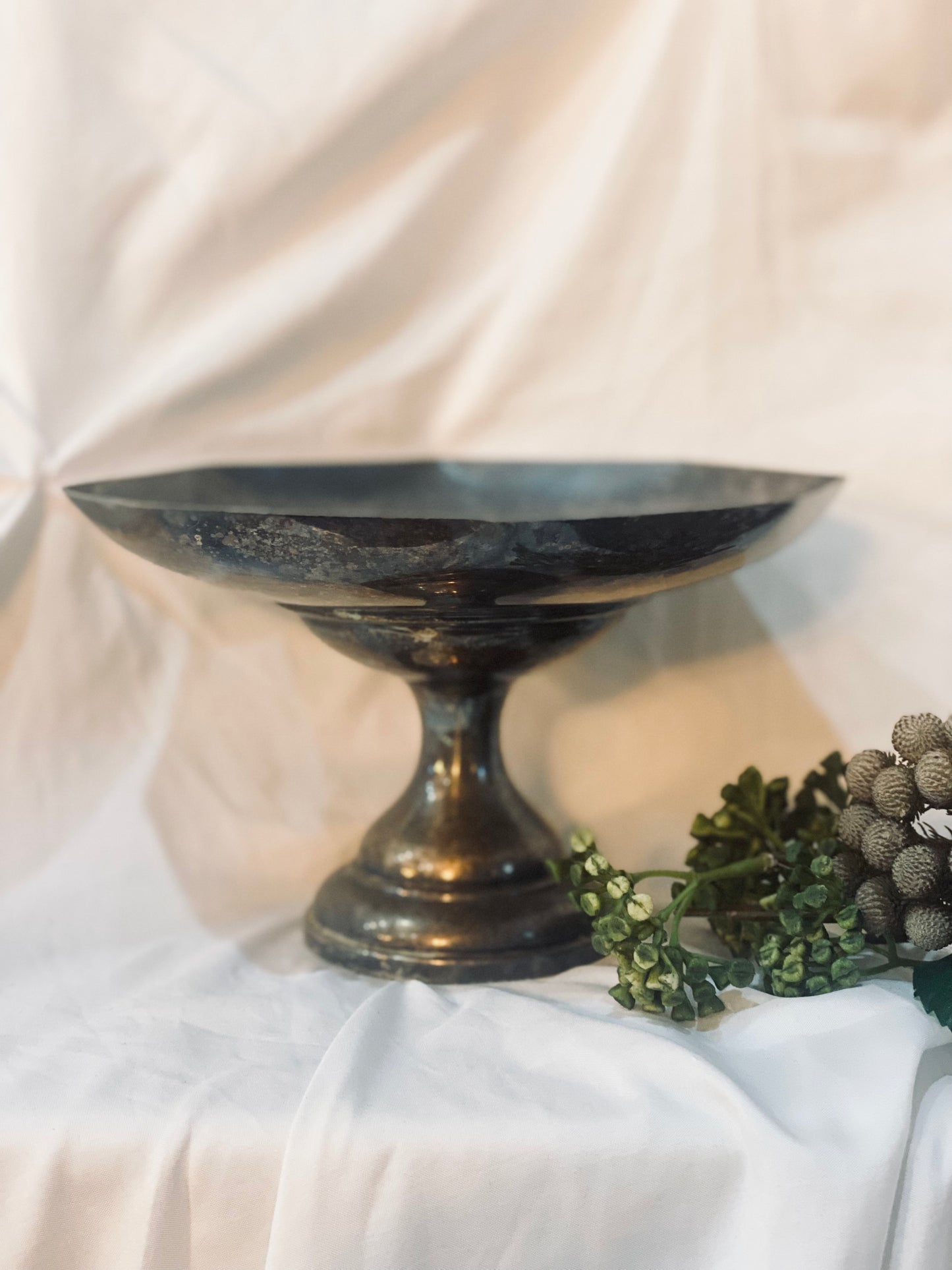 Aged Silver Pedestal Bowl 1