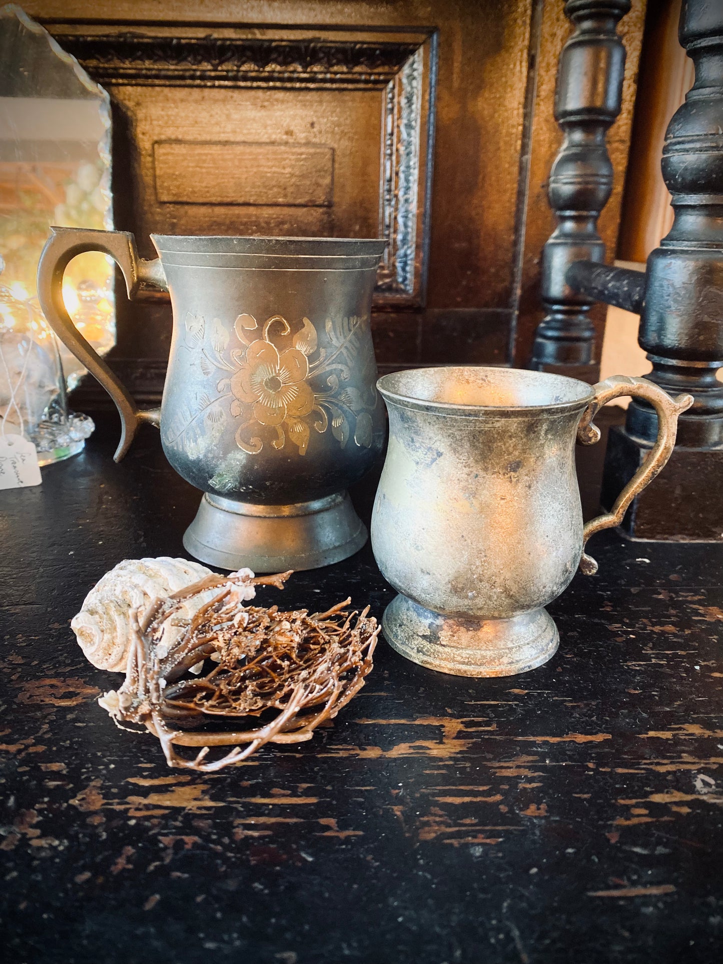 Old Patina Mug with Flowers