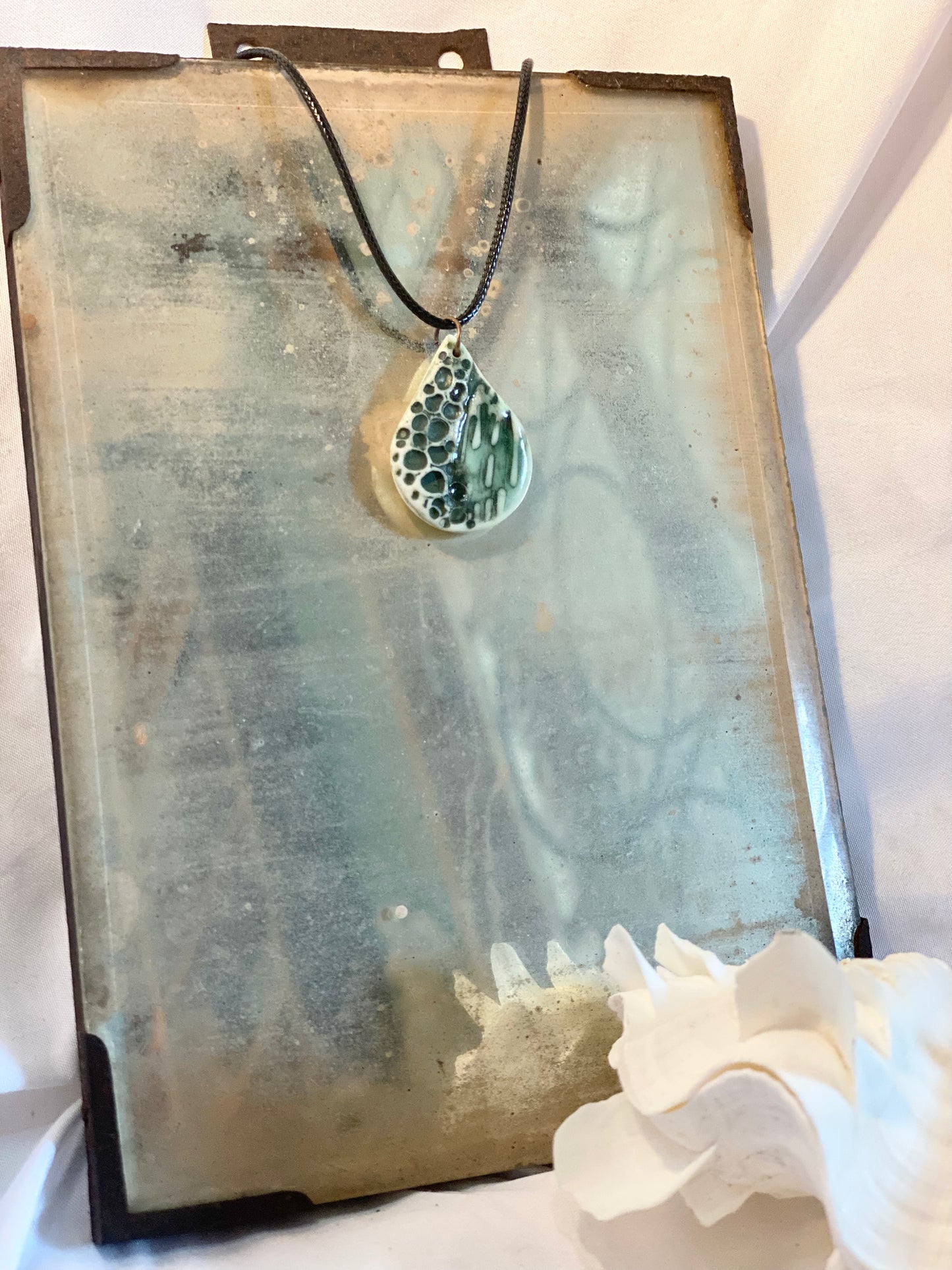 Green Tear Porcelain Necklace by Linda Titow