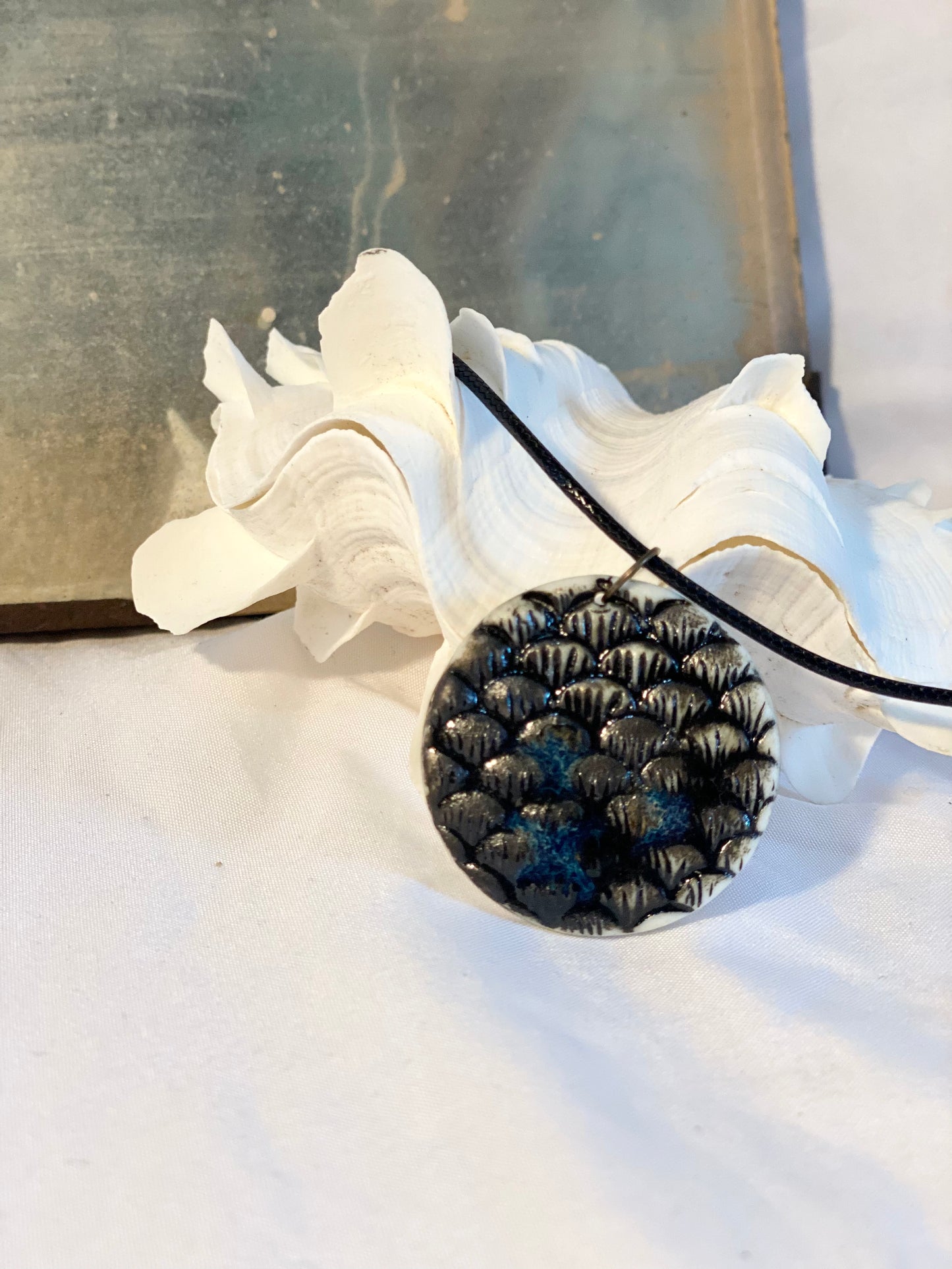 Black Fish Scale Porcelain Necklace by Linda Titow