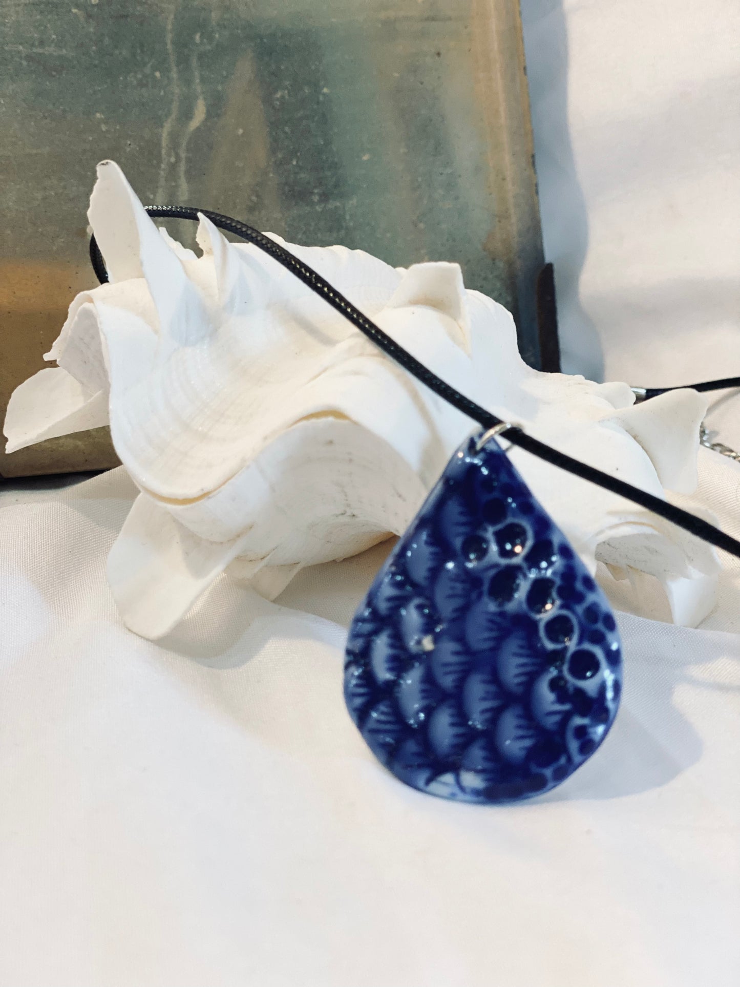Blue Tear Porcelain Necklace by Linda Titow