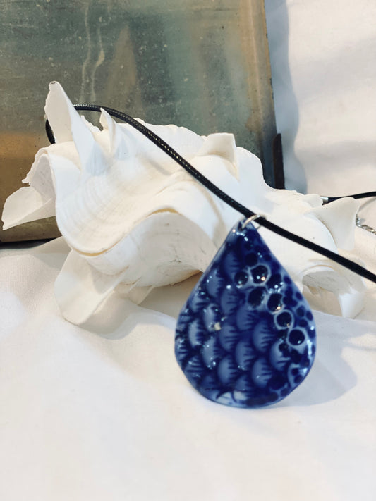 Blue Tear Porcelain Necklace by Linda Titow