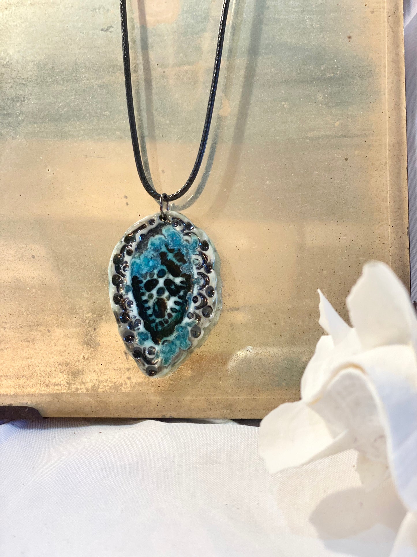 Green Leaf Porcelain Necklace by Linda Titow