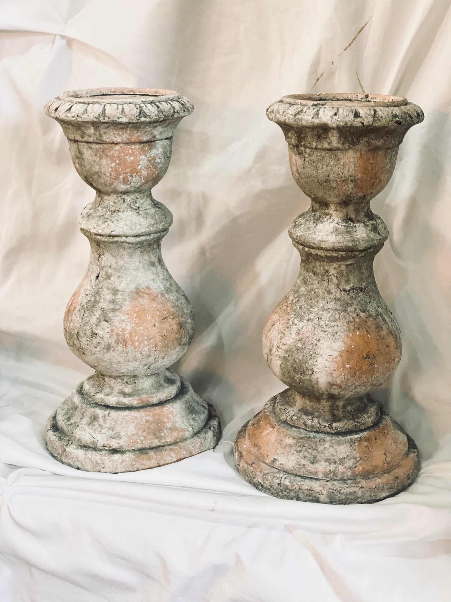 NEW! Aged Terracotta Candelabras - PAIR