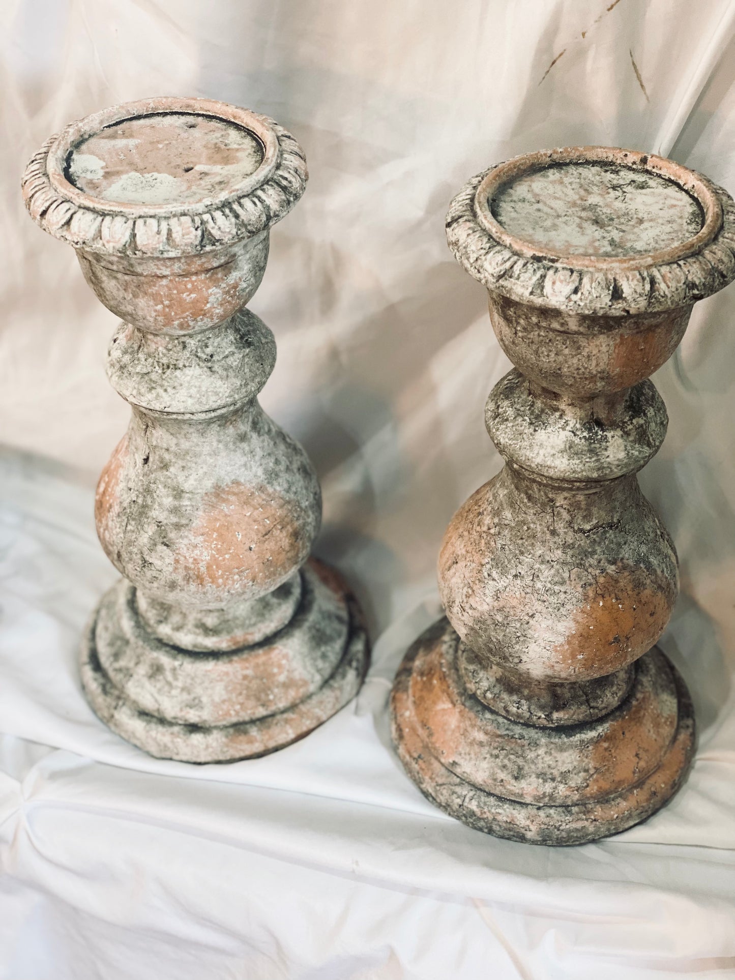 NEW! Aged Terracotta Candelabras - PAIR
