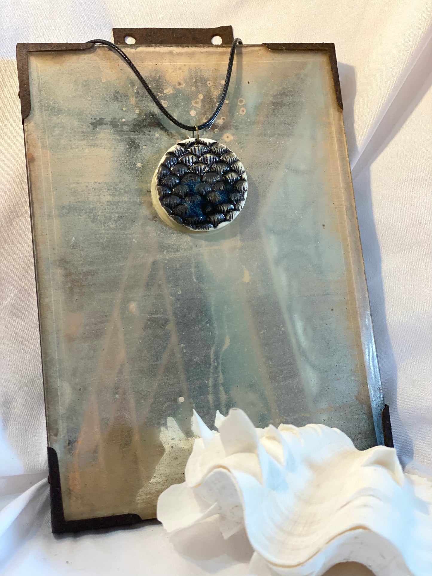 Black Fish Scale Porcelain Necklace by Linda Titow