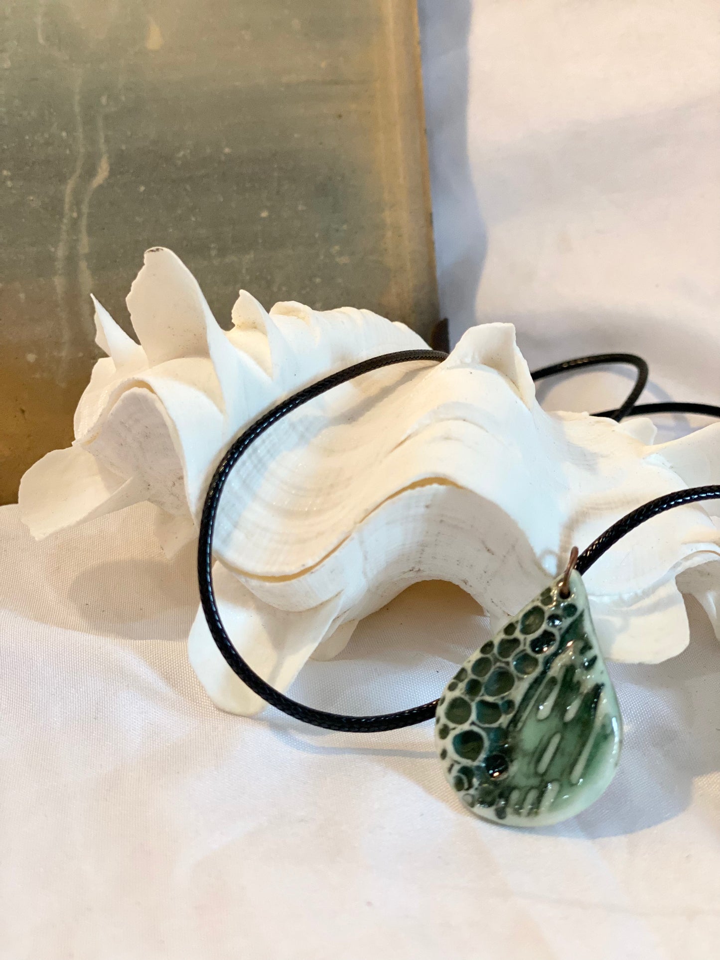 Green Tear Porcelain Necklace by Linda Titow