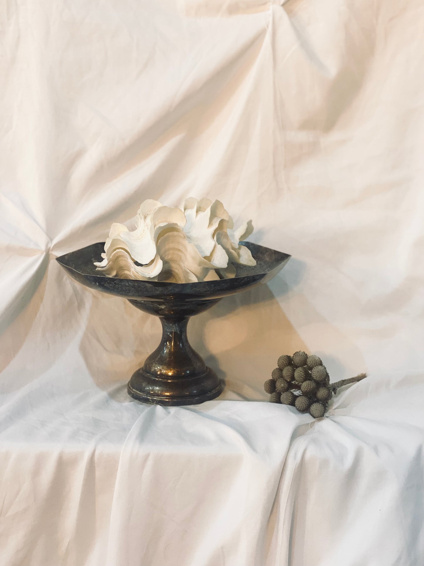 Aged Silver Pedestal Bowl 1