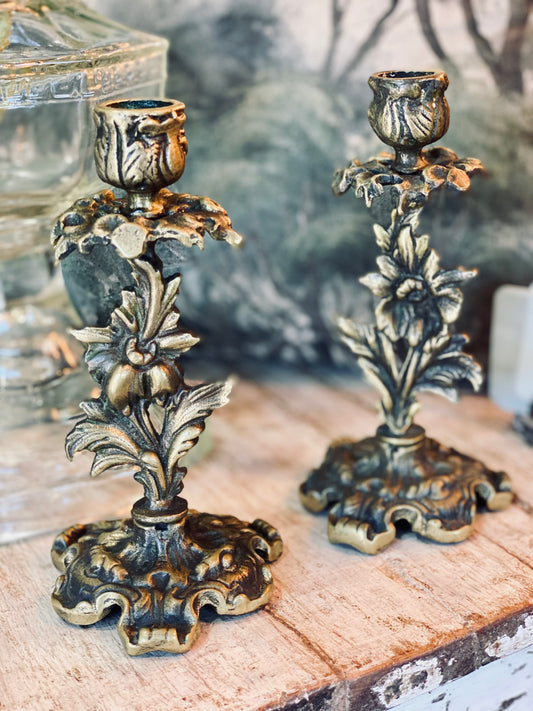 NEW! Vintage Floral Bud Candelabra - PAIR
