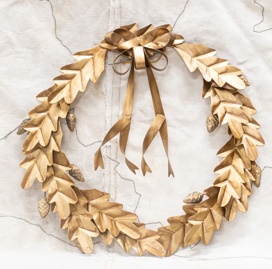 Christmas Wreath with Oak Leave, Acorns and Bow
