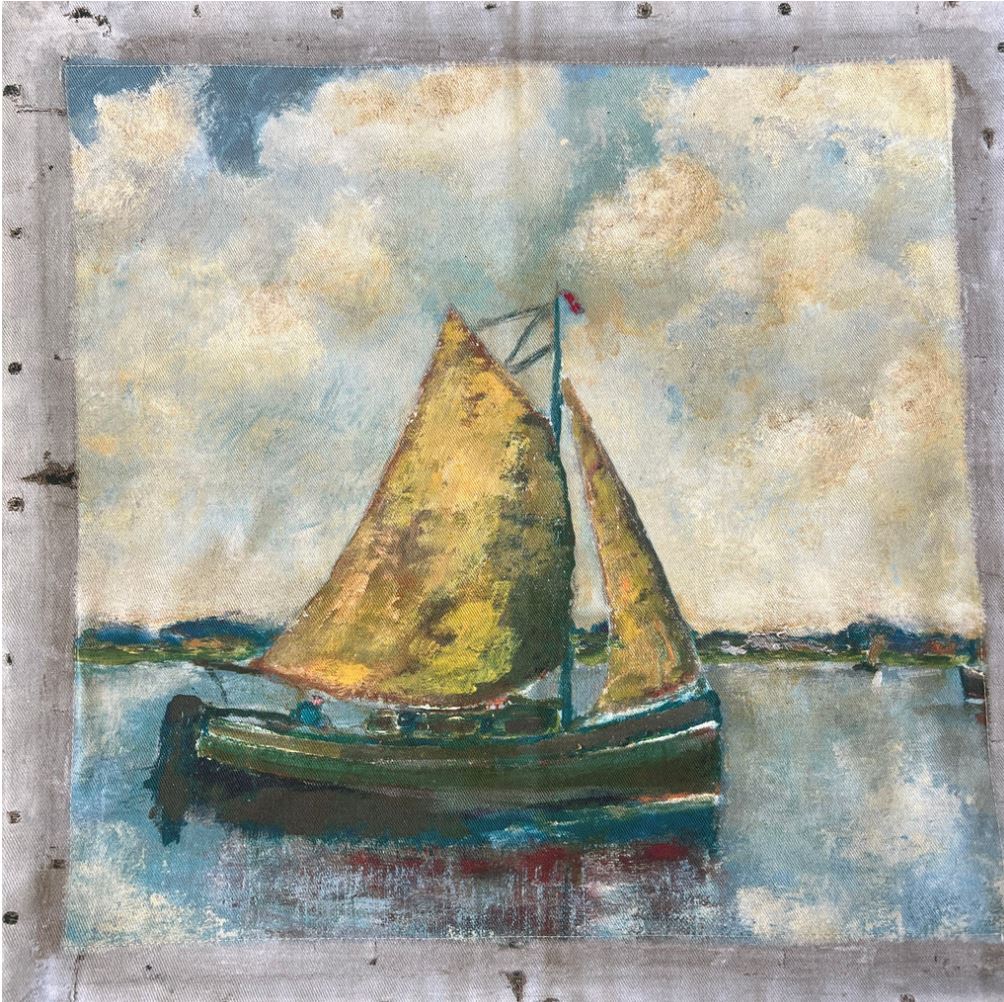 Canvas Sailboat Cushion - Yellow Sky
